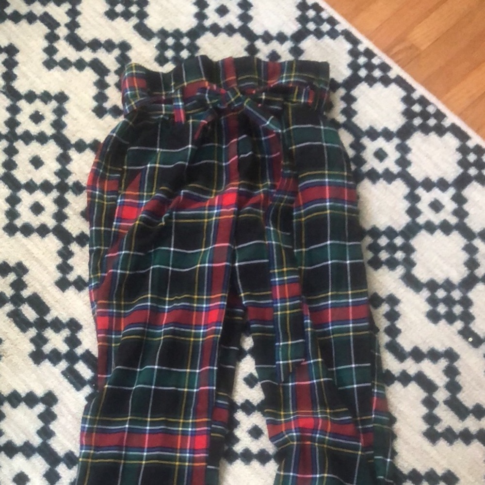 Plaid paper bag pants